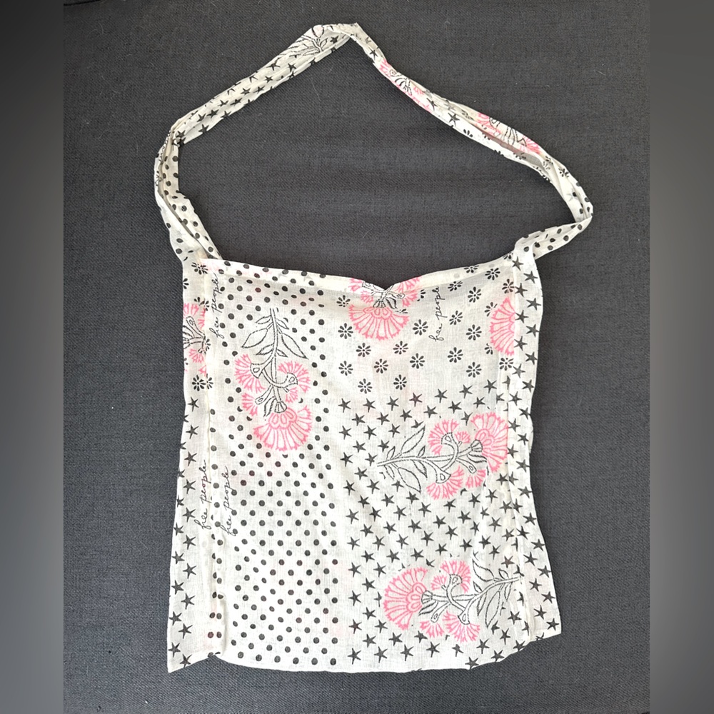 Free People Flower Tote Bag Pink and white